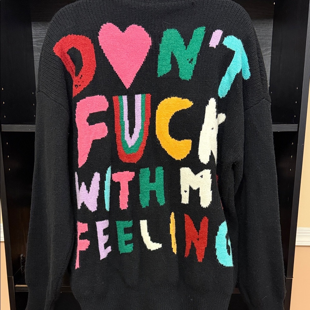Black Sweater with Colorful 'DON'T' Design